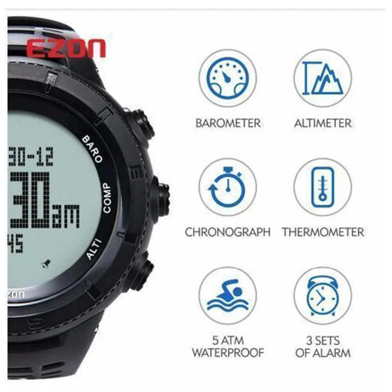 Ezon マルチ 多機能 腕時計 メンズ スポーツ デジタル 高度計 バロメーターコンパス 温