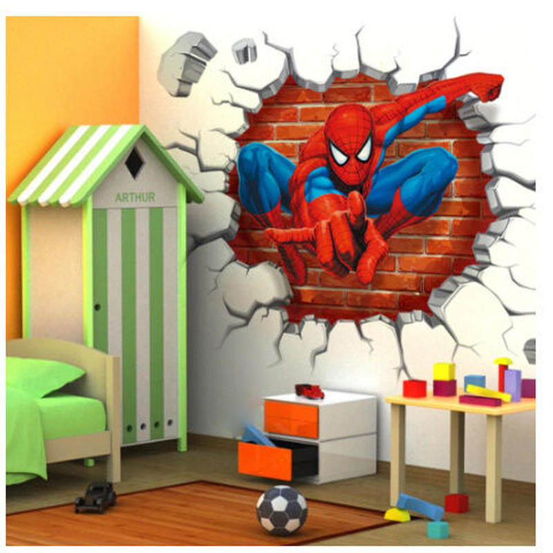 壁から飛び出すスパイダーマン 壁紙 3dウォールステッカー シール 防水 子供部屋 キッズルー