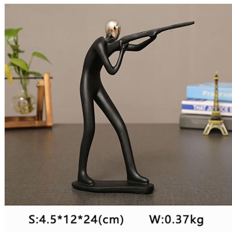 オブジェ 銃を構える人 狩り 射撃 スポーツ 黒 24cm 樹脂彫像 部屋装飾品 お洒落イ