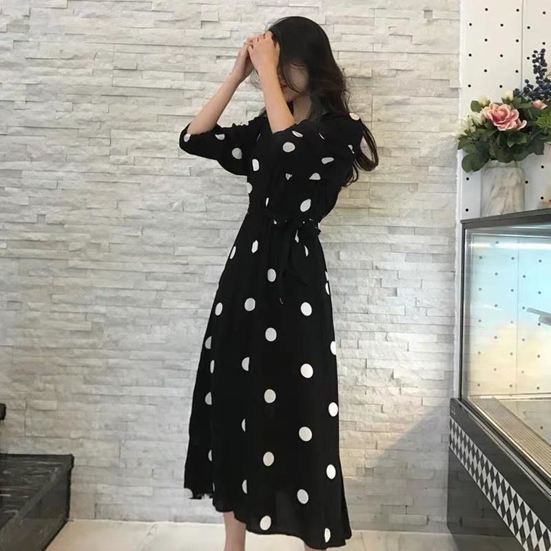 ドットワンピース ロング ブラック S M L Xl 水玉 Green Terrace