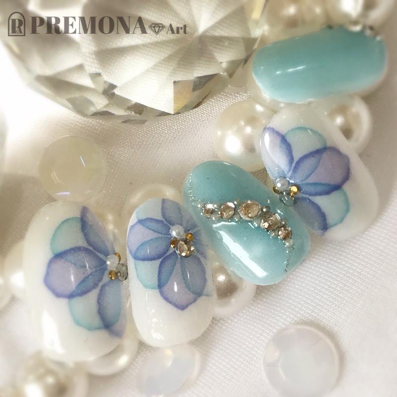 5枚セット たらしこみフラワー ウォーターブルー Set930 934 Premona