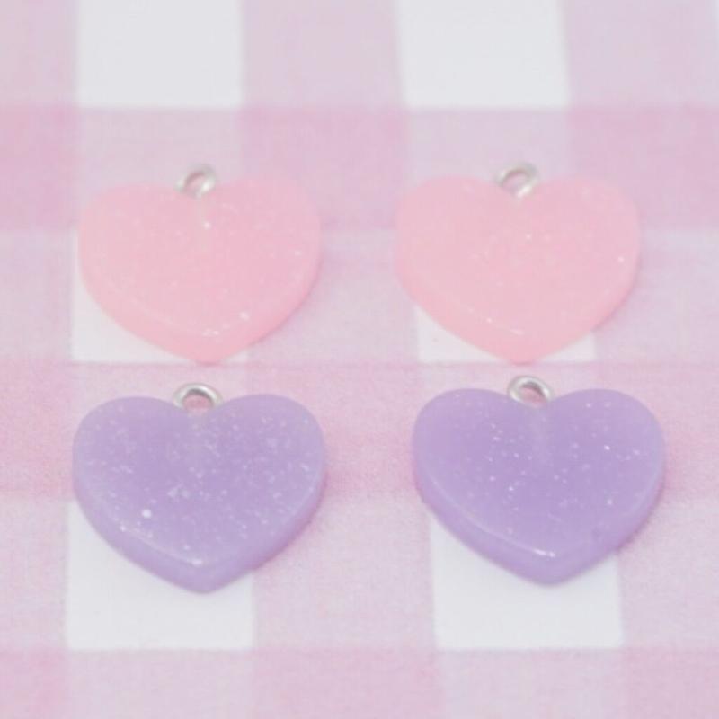 ラメ ハート チャーム 4個 ハンドメイド パーツ 素材 キッズアクセサリー かわいい ゆめ