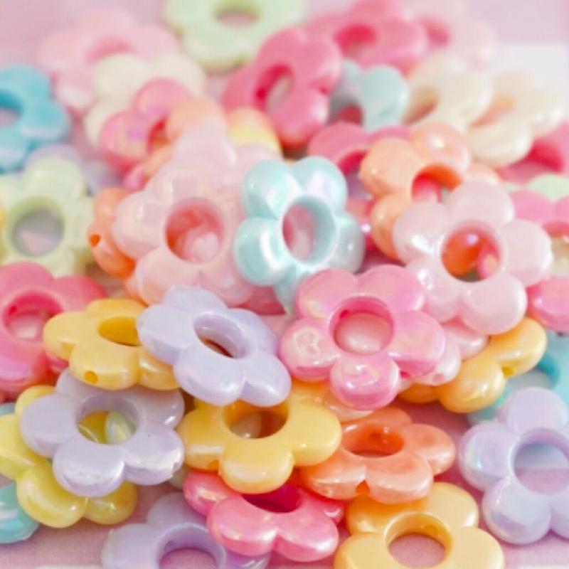 オーロラ お花 ビーズ 30個 ハンドメイド パーツ 素材 キッズアクセサリー かわいい