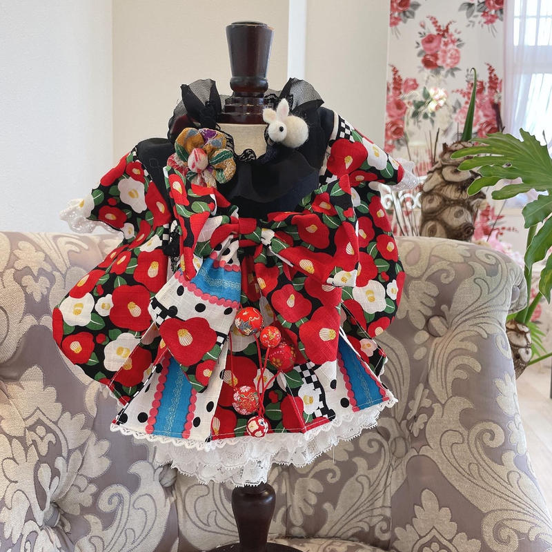 大正ロマン椿の浴衣風ワンピ Pule Jam First 大正ロマン椿の浴衣風ワンピ Pule Jam First