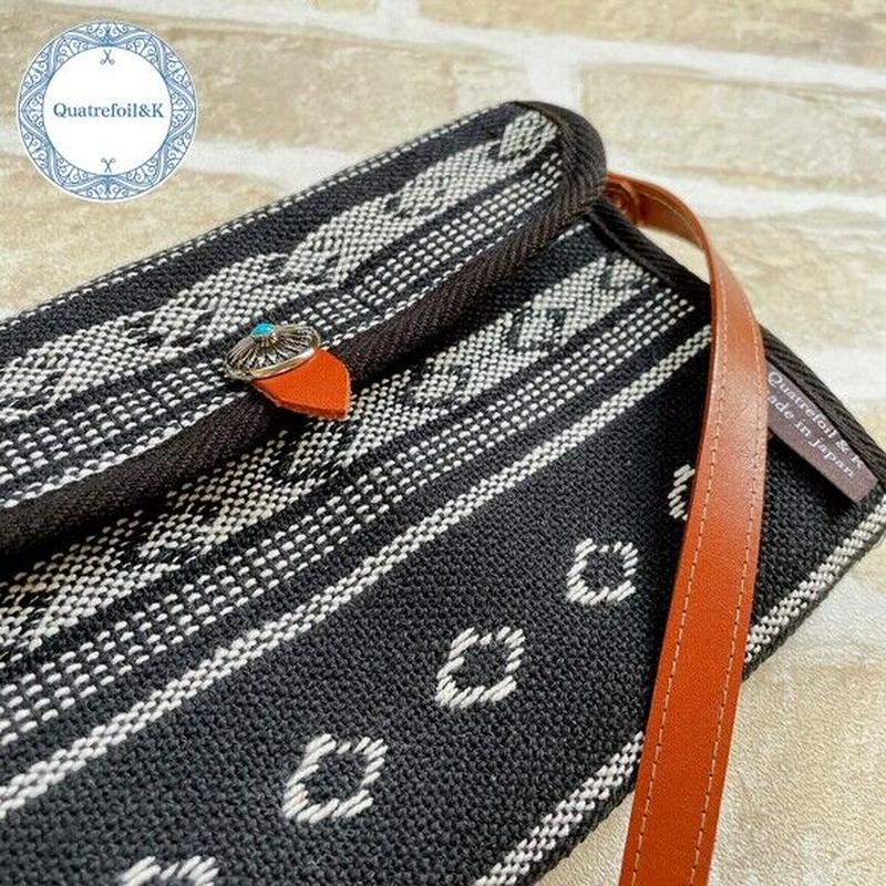 お子様二人用 ２wayショルダーポーチ型の母子手帳ケース Black Native Kil