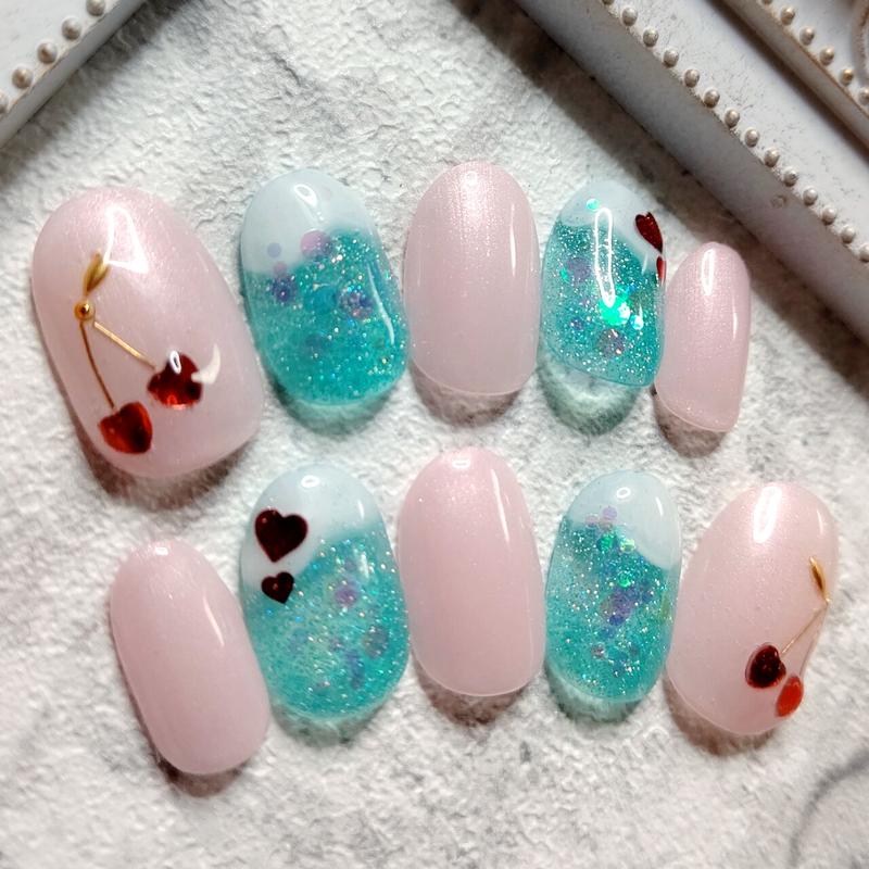 さくらんぼとクリームソーダのしゅわしゅわネイル Re Uni