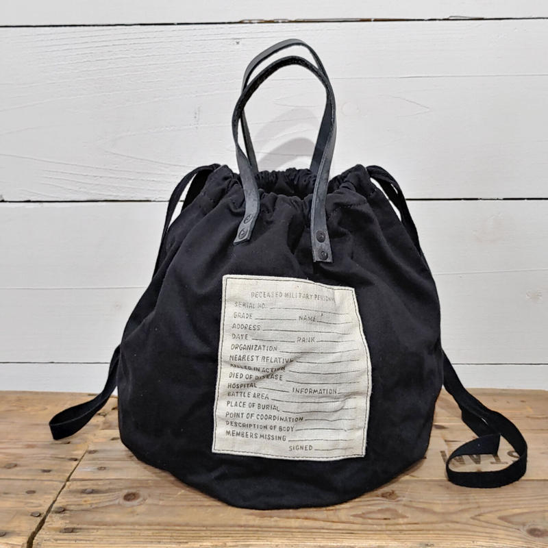 革持ち手巾着バッグ ブラック Redbeans