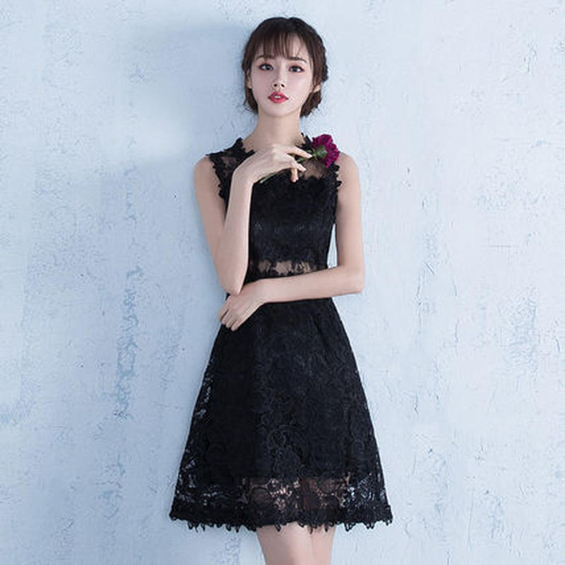 シースルー黒パーティードレス ブラック 結婚式 二次会 キャバ Reflet
