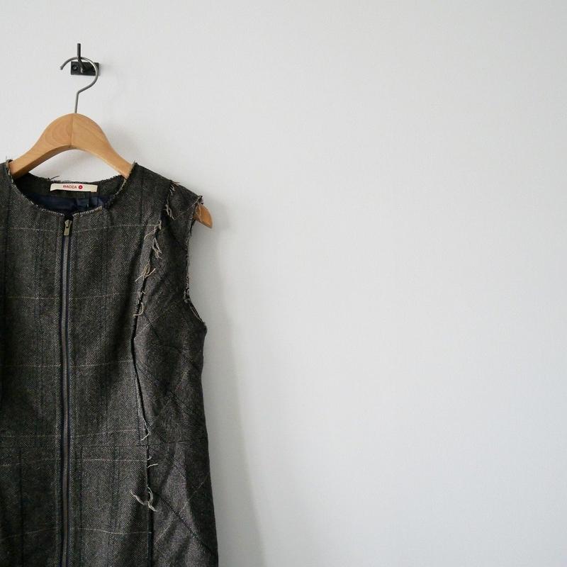 2018aw Bacca ウールヘリンボーンチェック ジップアップワンピース