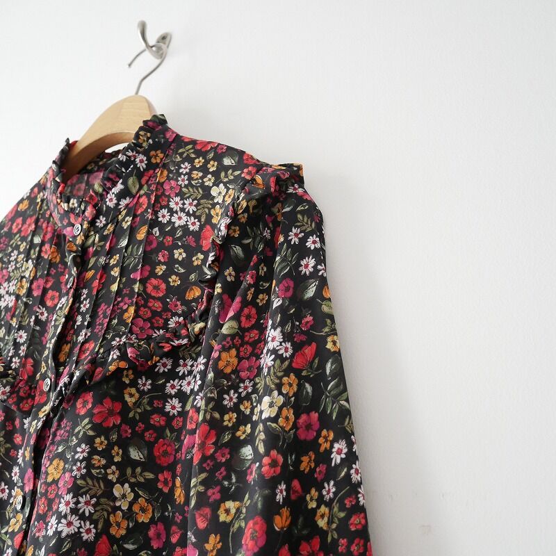 IENA LA BOUCLE フラワープリントタック襟ブラウス