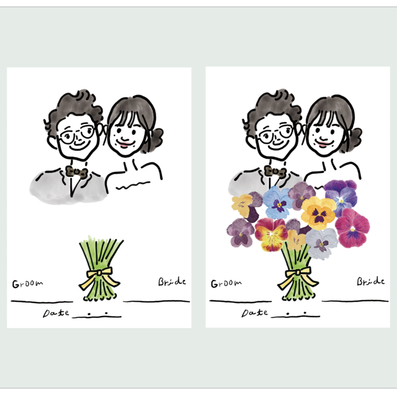 似顔絵結婚証明書 押し花 指スタンプ風船 Ricco Shop