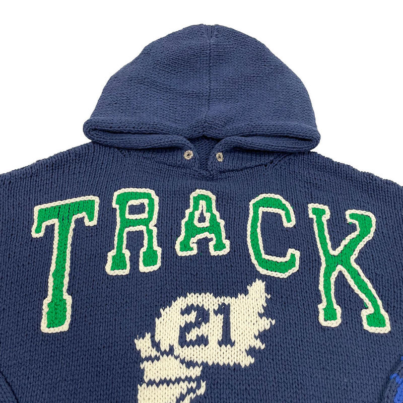 Hand Knit Hooded College Sweater (NAVY) | 1to3f...