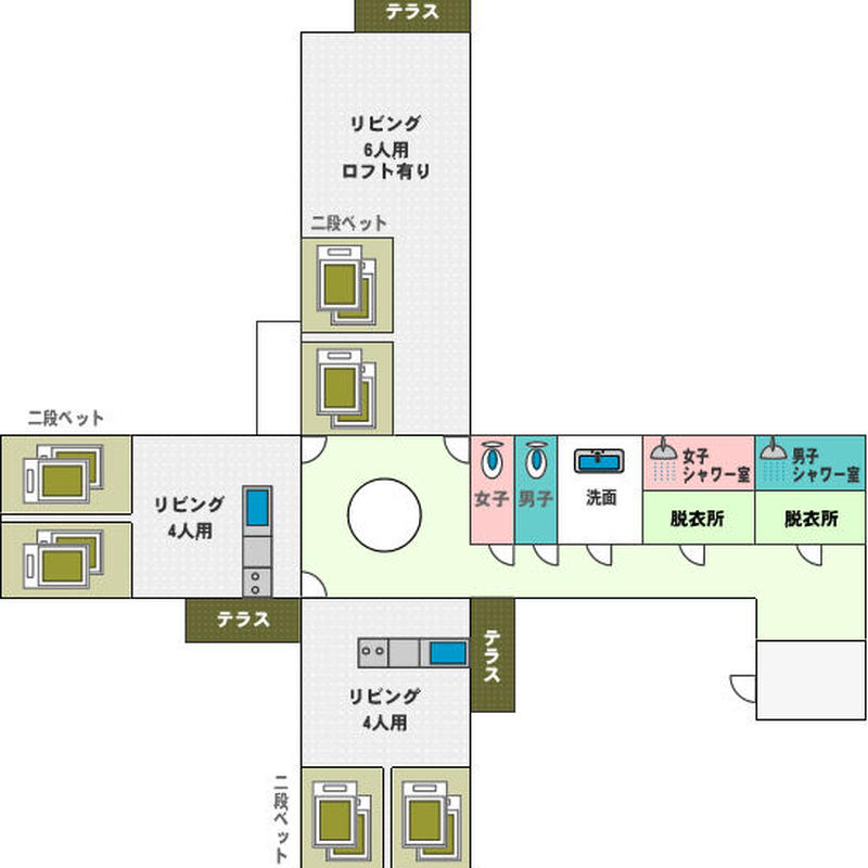 カントリーハウスドミトリー2 4人用 キッチン付き シャワー トイレ共同利用 Acous