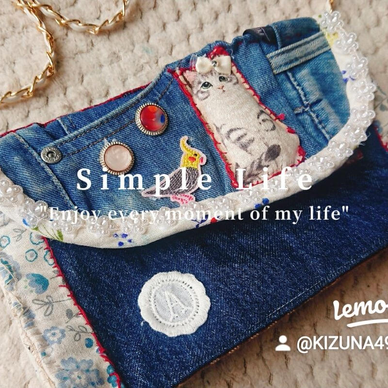 ハンドメイドデニムリメイクショルダーポーチ Caramel Plus ハンドメイドデニムリメイクショルダーポーチ Caramel Plus