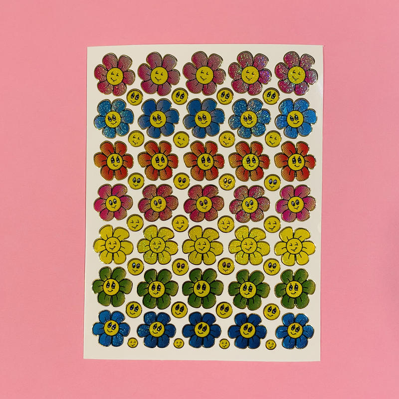 スマイル 花 薄い色 キラキラ シール Smile Flower Sticker Riri