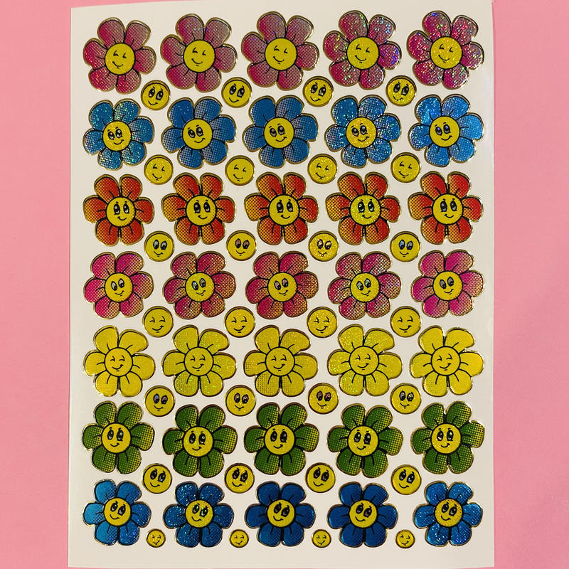 スマイル 花 薄い色 キラキラ シール Smile Flower Sticker Riri