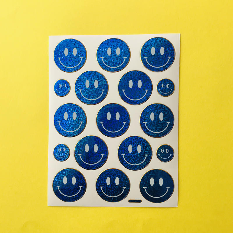 スマイル 青 キラキラ シール Smile Sticker Blue Riri Mark