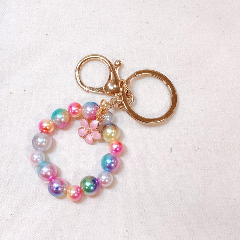 レインボービーズとお花のキーホルダー No460 | Handmade Rocca レインボービーズとお花のキーホルダー No460 | Handmade Rocca