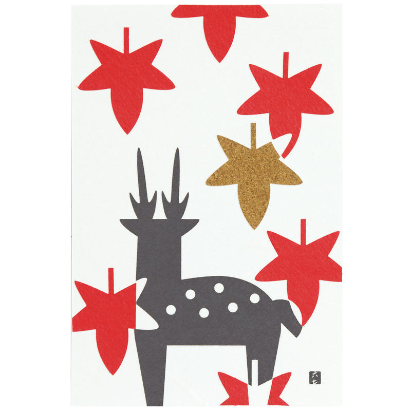 はがき 紅葉に鹿 京都烏丸六七堂