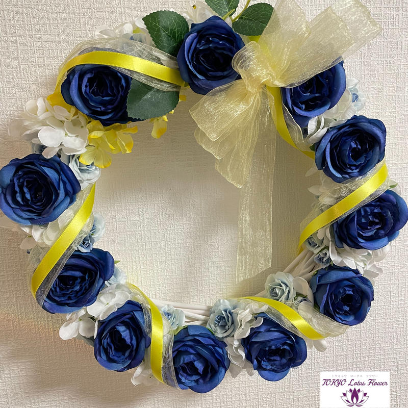 再入荷 貴重な1点物 青色の薔薇リース 直径30cm Tokyo Lotus Flo