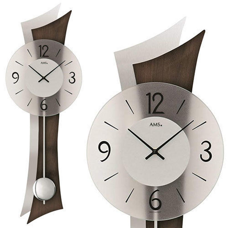 アームス Ams 7425 1 波型 振り子時計 掛け時計 ゴゲ茶 クォーツムーブメント