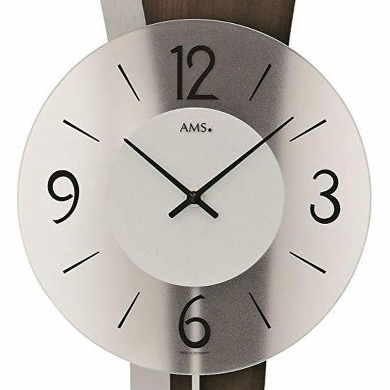 アームス Ams 7425 1 波型 振り子時計 掛け時計 ゴゲ茶 クォーツムーブメント