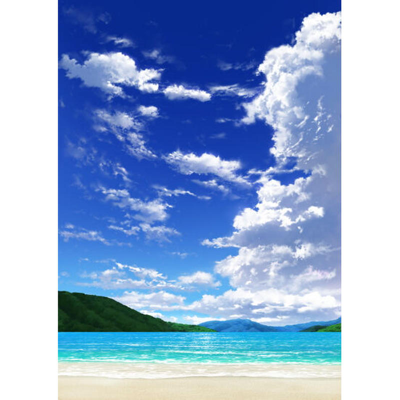 イラスト背景 合作 青空 縦長用06 山01 海07 彩玉のpsd背景素材shop