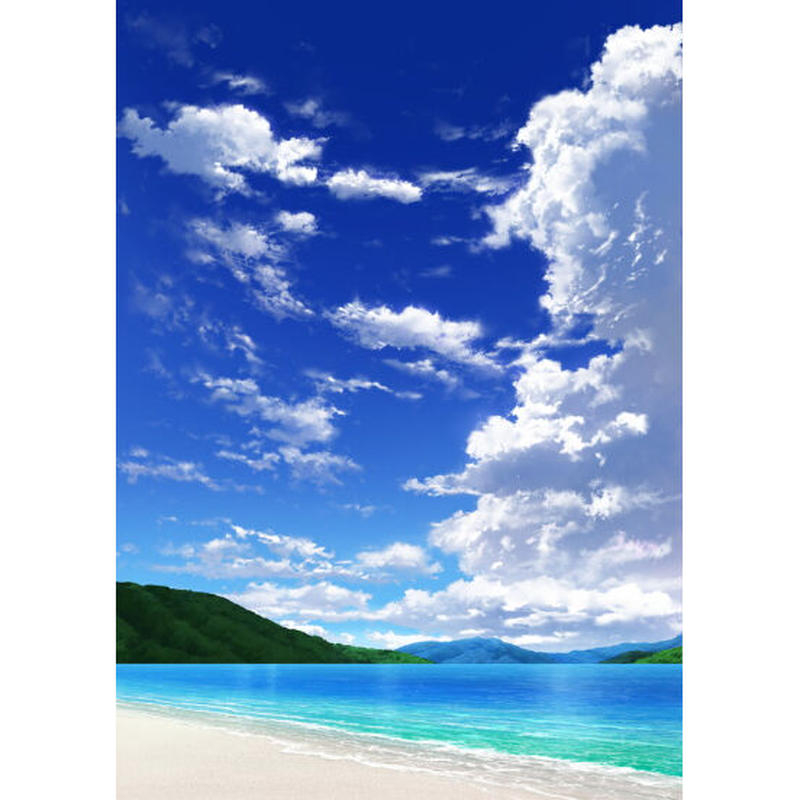 イラスト背景 合作 青空 縦長用06 山01 海09 彩玉のpsd背景素材shop