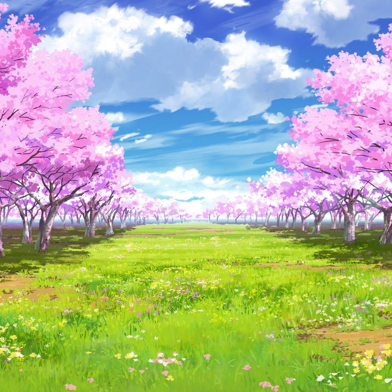 イラスト背景 合作 時差雲04 桜04 草原03 彩玉のpsd背景素材shop