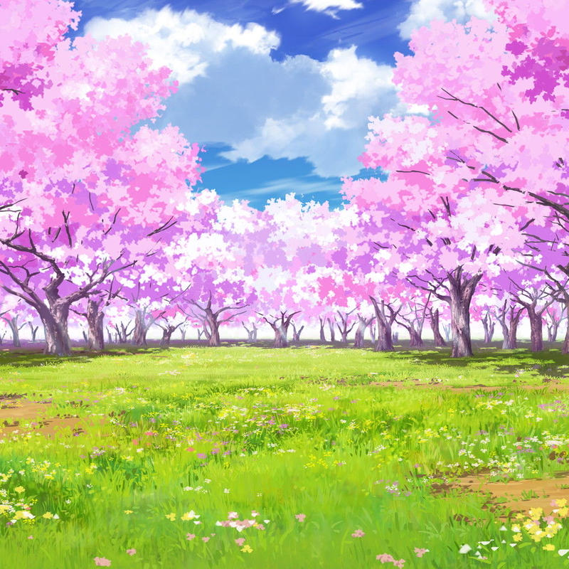 イラスト背景 合作 時差雲04 桜05 草原03 彩玉のpsd背景素材shop