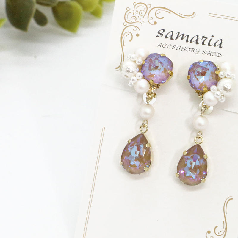 上品にきらきら輝く華やかなスワロフスキービジューのイヤリング 金属アレルギー対応y290