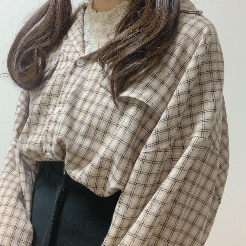 チェックシャツ ベージュ Cham