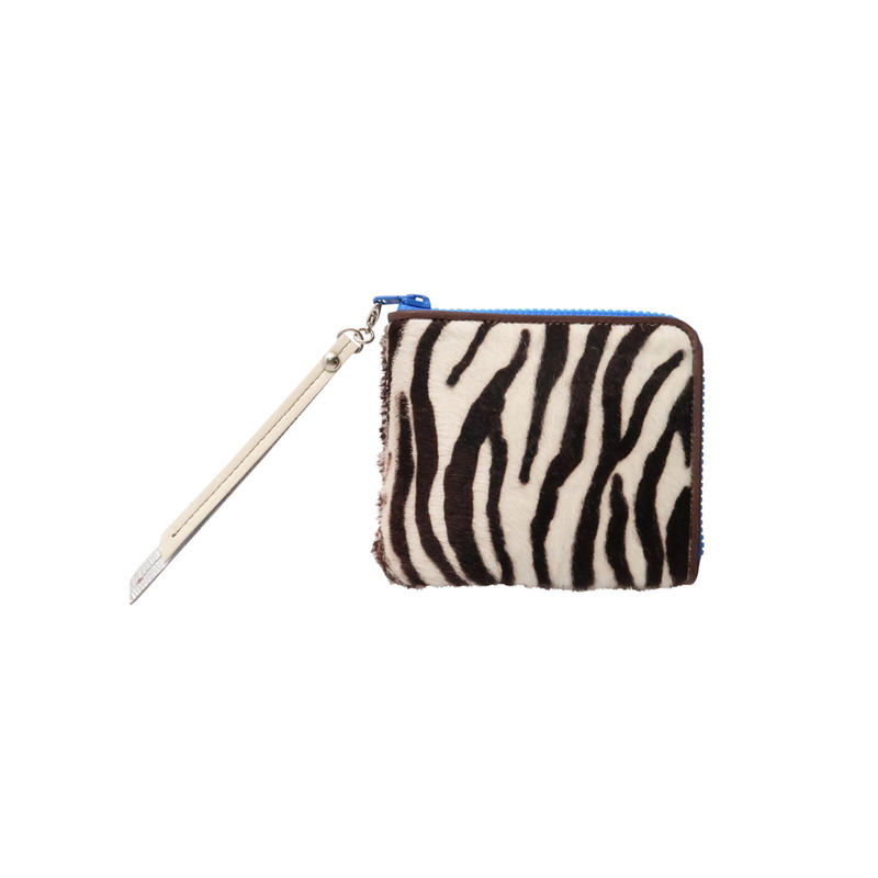 L字ファスナー ミニ財布 イタリアンハラコレザー ゼブラ柄 ブルー バッグ工房 サポネッタ