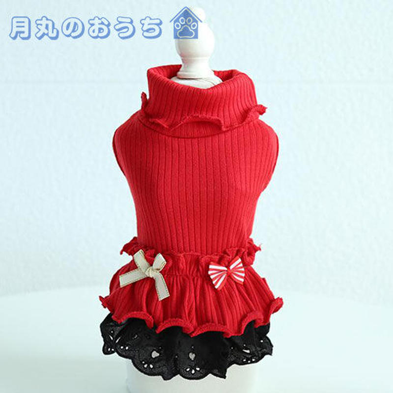 犬 服 おしゃれ かわいい ワンピース ドレス スカート レッド 赤 Mサイズ 月丸のおうち
