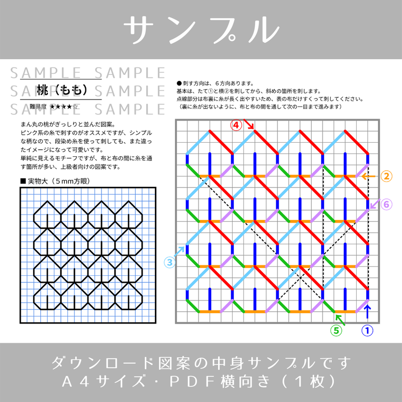 ふたば 実物大図案 刺し方説明書 Sashikodesign 刺し子図案下絵ふきん
