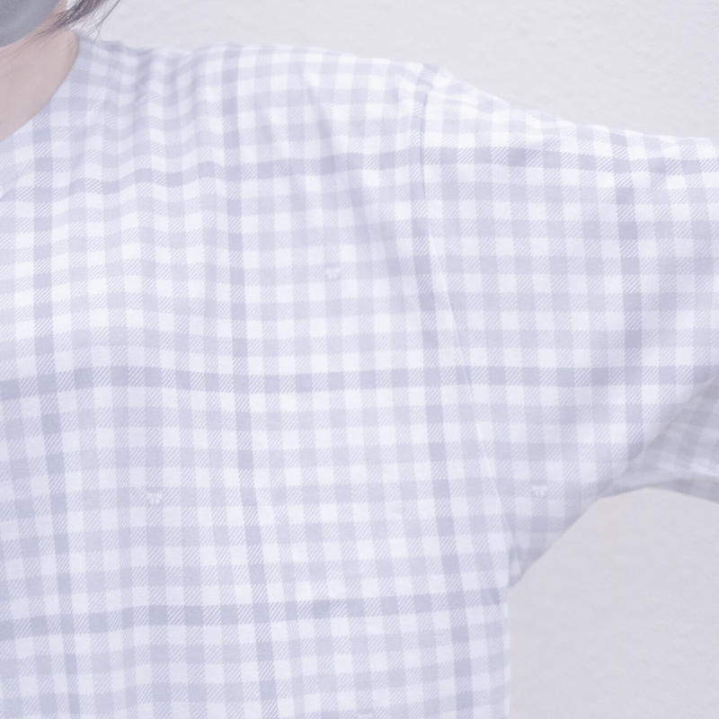 即納 リボンギンガムチェックtシャツ Gray Satoi