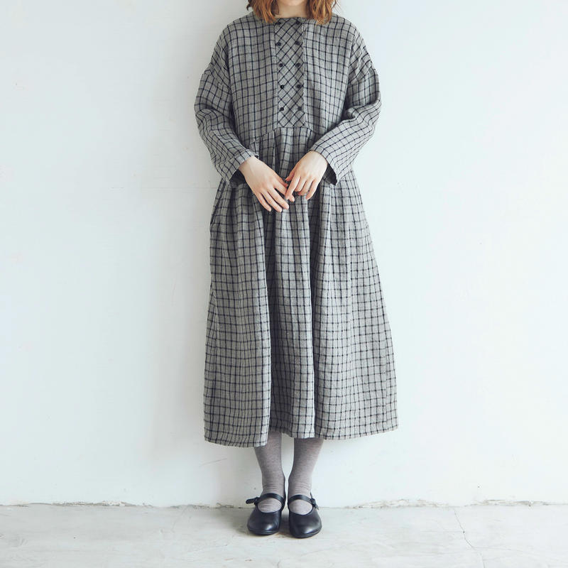 オルドネ チェックリネン ワンピース グレーxブラック Select Shop Calli