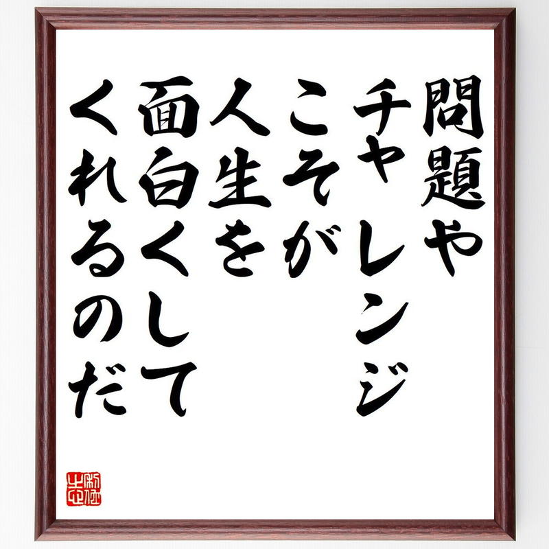 名言書道色紙 問題やチャレンジこそが 人生を面白くしてくれるのだ 額付き 受注後直筆 千言堂