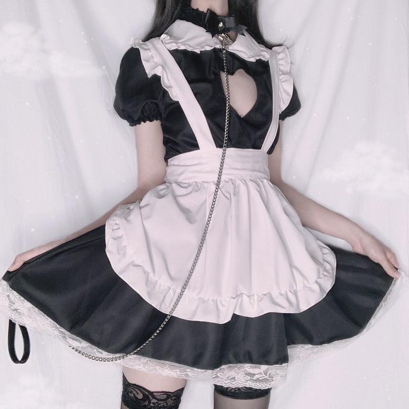メイド服 ハート Nyao おしゃれでかわいい人間用首輪 チョーカー 手錠 フリルパ