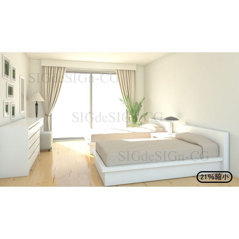 陽だまりのベッドルーム 横視点 Sigdesign Cg シグデザインcg素材画像制作販売