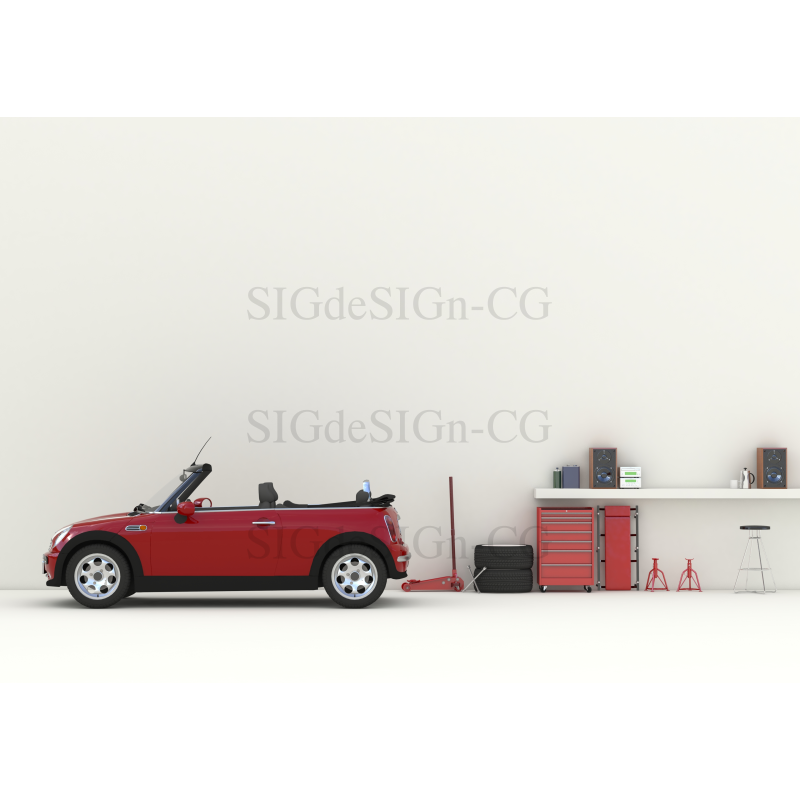 ガレージ横アングル 白い部屋に赤いミニ Sigdesign Cg シグデザインcg素材画