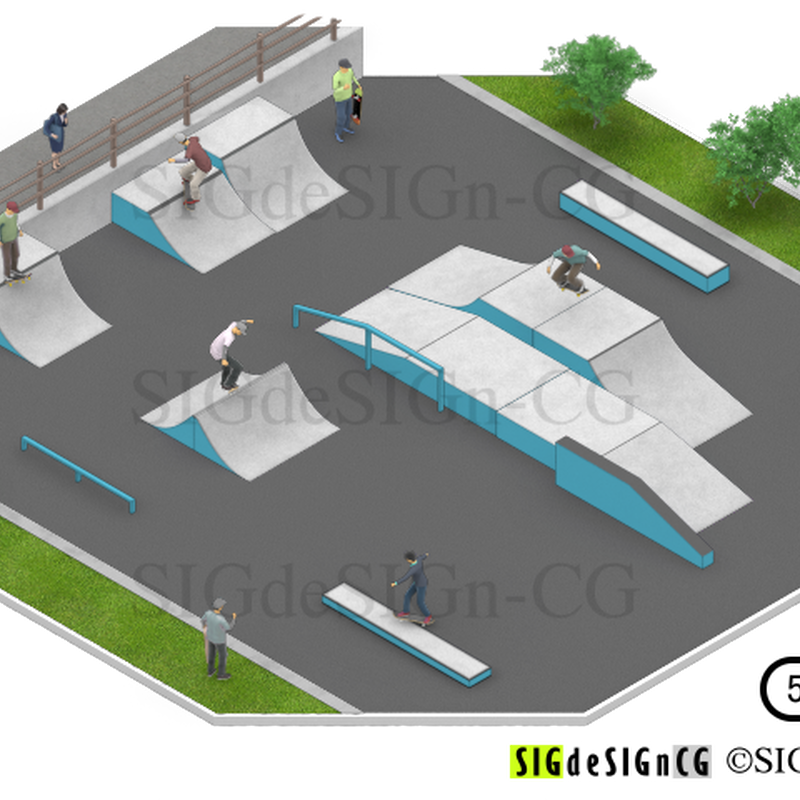 アイソメ30 スケートボードのパーク風景01 背景透過png1枚zip圧縮 Sigde