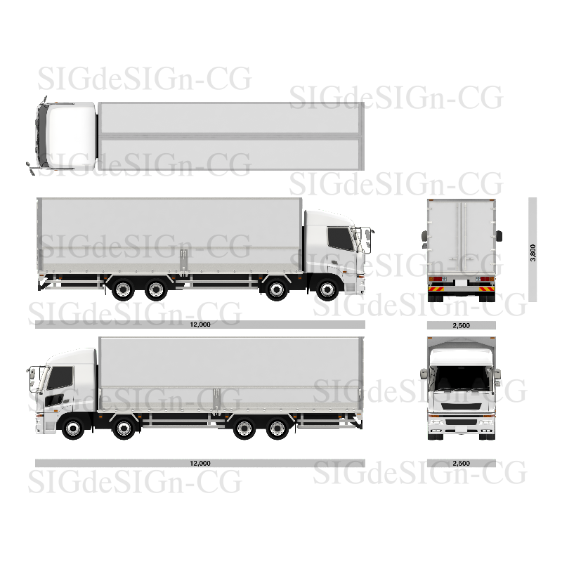 25t大型トラック 5面図 8x4ウイング 右側面追加版 透過チャンネルpng Sigd