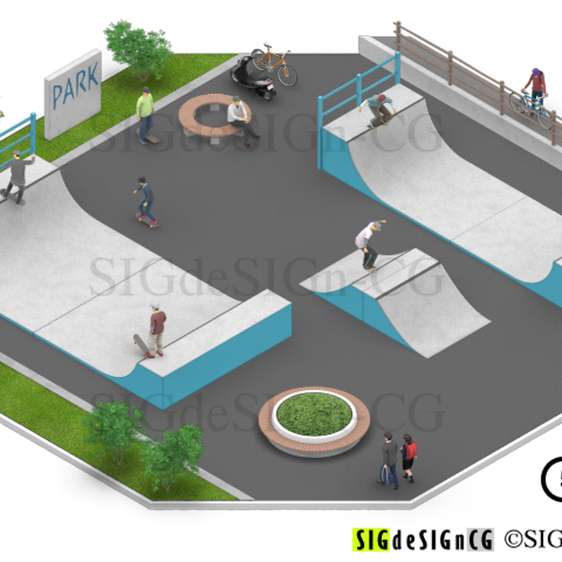 アイソメ30 スケートボードのパーク風景02 背景透過png1枚zip圧縮 Sigde