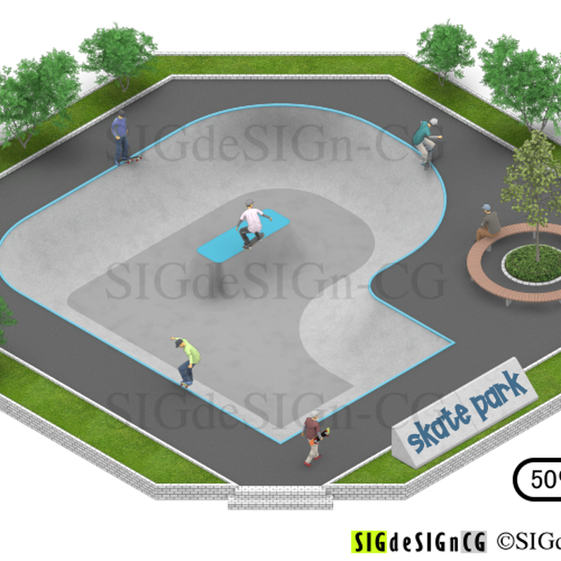 アイソメ30 スケートボードのパーク風景03 背景透過png1枚zip圧縮 Sigde