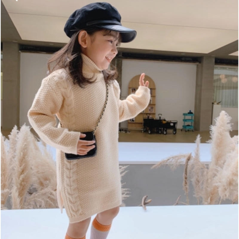 Kids ｹｰﾌﾞﾙ編みﾃﾞｻﾞｲﾝﾆｯﾄﾜﾝﾋﾟｰｽ ｵﾌﾎﾜｲﾄ 435 Smile