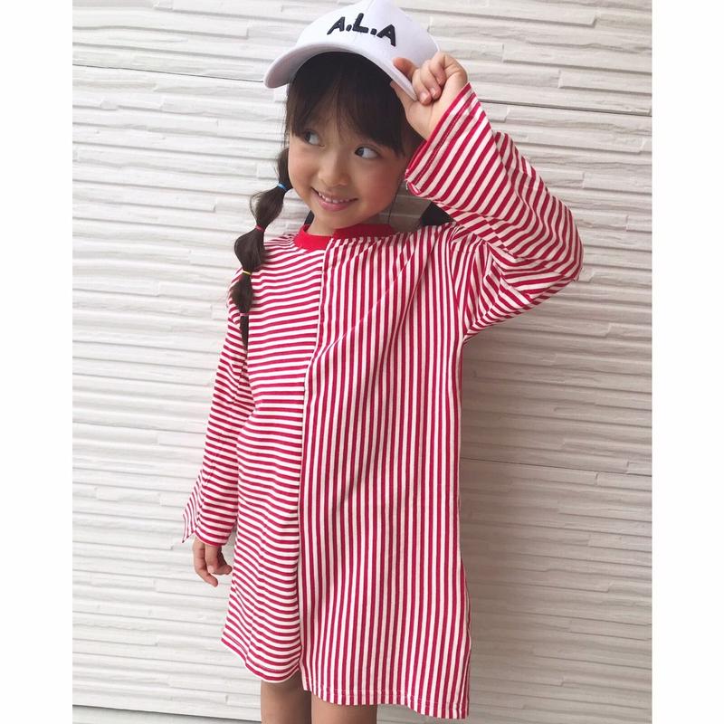 Kids ﾎﾞｰﾀﾞｰｽﾄﾗｲﾌﾟ切替ﾜﾝﾋﾟｰｽ ﾚｯﾄﾞ 345 Smilekids8