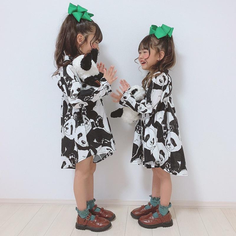 Kids 90 140 ﾊﾟﾝﾀﾞ総柄ﾌﾟﾘﾝﾄｼｬﾂﾜﾝﾋﾟｰｽ 987 Smileki