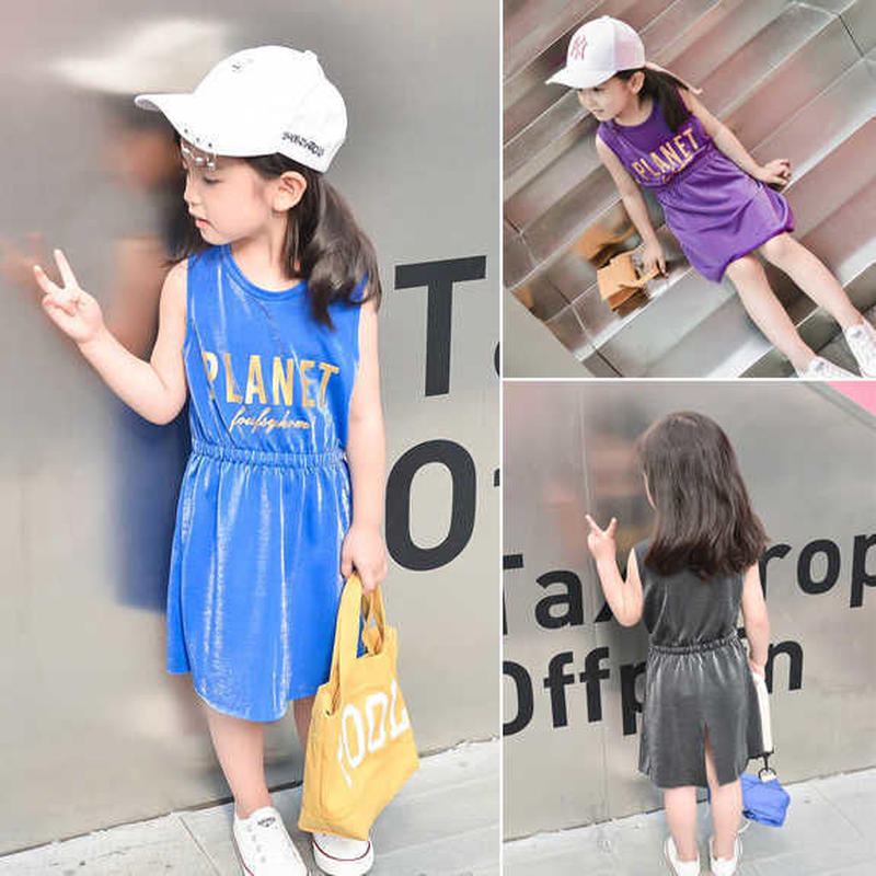 Kids 英字デザインタンクワンピース ブルー 158 Smilekids8