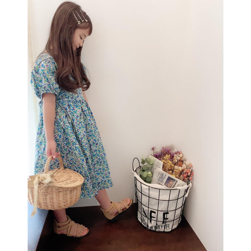 Kids 小花柄デザイン背中開きワンピース ブルー 536 Smilekids8 Kids 小花柄デザイン背中開きワンピース ブルー 536 Smilekids8